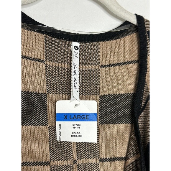Leo & Nicole Ladies Black Beige Plaid Draped Open Front Cardigan Size XL NEW - Picture 3 of 5